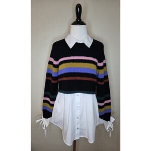 Cinq A Sept Nelida Striped Boucle Combo Sweater Black Multi Sz S